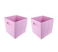 Huisen furniture Set of 2 Foldable Pink Storage Box Canvas Fabric Unit Storage Cube Basket Bin for Kids Toy Nursery Clothes Wardrobe Closet (Pink×2)
