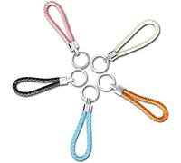 HUISHI Braided Leather Keychain Keyring 5 Pcs Key Chain Strap, Car Keyring, Handmade Braided Strap Keychain for Hang Keys Car Keys for Men or Women, Black, White, Pink, Orange, Blue., 3.54inch