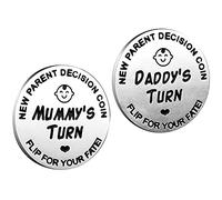 huishi Funny Decision Coin for New Parents，Gifts for Mum Dad，Newborn Baby Gifts，Flip Coin Decision，Mother's Day, Baby Shower Gift，Birthday, Anniversary, Stainless Steel (Silver)