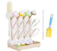 Huishun Baby Bottle Drying Rack: Large Vertical Bottle Dryer Rack Holder - Space Saving Standing Drying Rack for Baby Bottles and Pump Part Cleaning（Beige）