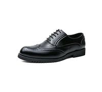 HuitJours Men Black White Brogues Wingtip Lace up Oxford Spectator Two Tone Multi Tone Gatsby Prom Dress Classic Shoes, A-black, 5 UK
