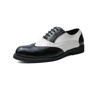 HuitJours Men Black White Brogues Wingtip Lace up Oxford Spectator Two Tone Multi Tone Gatsby Prom Dress Classic Shoes, A-black White, 6.5 UK