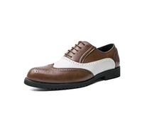 HuitJours Men Black White Brogues Wingtip Lace up Oxford Spectator Two Tone Multi Tone Gatsby Prom Dress Classic Shoes, A-brown White, 7 UK