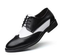 HuitJours Men Brogues Wingtip Lace up Black White Oxford Spectator Two Tone Tone Derby Gatsby Prom Dress Shoes, Black White, 10.5