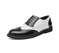 HuitJours Men Brogues Wingtip Lace up Classic Black Dress Shoes Derby Gatsby Prom Fashion Oxford, A-black White, 10.5