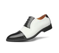 HuitJours Men Oxford Dress Shoes Multicolor Brogues Wing Tips Lace Up Patchwork Two Tone Color Matching Punched Round Toe, H-black White, 6 UK