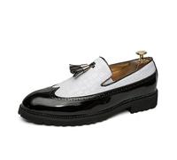 HuitJours Men Oxford Dress Shoes Multicolor Brogues Wing Tips Lace Up Patchwork Two Tone Color Matching Punched Round Toe, E-white, 10.5