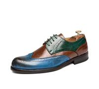 HuitJours Men Oxford Dress Shoes Multicolor Brogues Wing Tips Lace Up Patchwork Two Tone Color Matching Punched Round Toe, C-blue, 8 UK