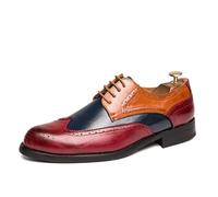 HuitJours Men Oxford Dress Shoes Multicolor Brogues Wing Tips Lace Up Patchwork Two Tone Color Matching Punched Round Toe, C-red, 8 UK