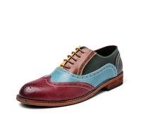 HuitJours Men Oxford Dress Shoes Multicolor Brogues Wing Tips Lace Up Patchwork Two Tone Color Matching Punched Round Toe, A-multicolor, 6.5 UK