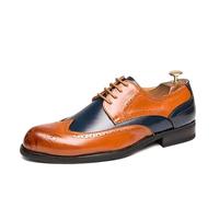 HuitJours Men Oxford Dress Shoes Multicolor Brogues Wing Tips Lace Up Patchwork Two Tone Color Matching Punched Round Toe, C-brown, 9 UK