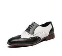 HuitJours Men Oxford Dress Shoes Multicolor Brogues Wing Tips Lace Up Patchwork Two Tone Color Matching Punched Round Toe, A-black, 10.5