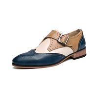 HuitJours Men Oxford Dress Shoes Multicolor Brogues Wing Tips Lace Up Patchwork Two Tone Color Matching Punched Round Toe, D-blue, 6.5 UK