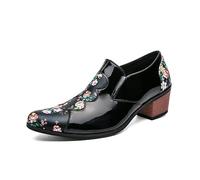 HuitJours Men Printing Elevator High Heel Slips on Oxford Dress Shoes Two Tone Color Pull on Flowers Loafer Vintage Party Night Club Shoes, Black, 4.5 UK