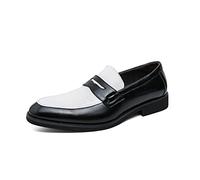 HuitJours Men Two Tone Colors Penny Loafer Slip On Pull on Dress Shoes Casual Boat Shoes Moccasins, A-Black White, 9 UK