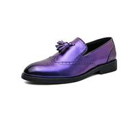 HuitJours Mens Black Loafer Two Tone Colors Slips on Shoes Tassel Pull on Novelty Club Fashion Dress Shoes, Purple, 5.5 UK