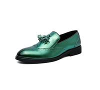 HuitJours Mens Black Loafer Two Tone Colors Slips on Shoes Tassel Pull on Novelty Club Fashion Dress Shoes, Green, 6.5 UK