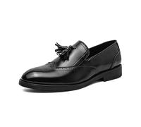 HuitJours Mens Black Loafer Two Tone Colors Slips on Shoes Tassel Pull on Novelty Club Fashion Dress Shoes, Black, 6.5 UK