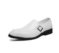HuitJours Men's Casual Black Brown Slip-On Loafer,Classic Simple Square Toe Dress Shoes, Modern Bussiness Bike Oxford Shoes, B-white, 9 UK