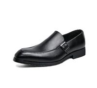 HuitJours Men's Casual Black Brown Slip-On Loafer,Classic Simple Square Toe Dress Shoes, Modern Bussiness Bike Oxford Shoes, B-black, 6 UK
