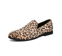 HuitJours Men's Casual Leopard Print Slip-On Loafer,Classic Simple Pull on Rivet Two Color Dress Shoes, Slip Leopard, 5.5 UK