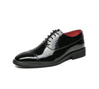HuitJours Men's Faux Patent Leather Tuxedo Dress Shoes Classic Cap Toe Lace up Formal Business Oxford Shoes, Black, 6 UK