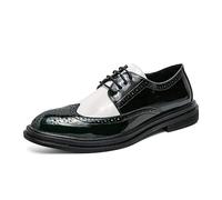 HuitJours Mens Patent Oxford Dress Shoes Green Brogues Wing Tips Lace Up Patchwork Two Tone Color Matching Shoes, Green and White, 7 UK