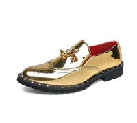 HuitJours Men's Penny Loafers Tassel Party Wedding Prom Shoes Gold Brogues Fashion Shoes, Gold, 6.5 UK