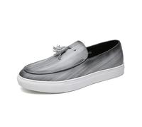 HuitJours Mens Tassel Fringe Penny Loafers Fashion Casual Slip On Driving Wedding Prom Shoes Slipper Tassel Loafer, Grey, 5.5 UK