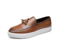 HuitJours Mens Tassel Fringe Penny Loafers Fashion Casual Slip On Driving Wedding Prom Shoes Slipper Tassel Loafer, Brown, 8 UK