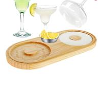 Huitrcrio Margarita Salt Rimmer Set, Wooden Sugar and Salt Rimmer for Cocktails with Stainless Steel Bowl for Parties Home Drink Tray Bar Bartender Accessories