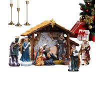 Huitrcrio Traditional Christmas Nativity Set With Stable, Figures & Crib - Home Decor Resin Jesus Birth Scene