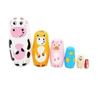 Huitrcrio Traditional Russian Nesting Dolls For Kids, Wooden Cow Nested Dolls, 6Pcs/Set Animal Figurine Handmade Stacking Educational Toys