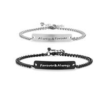 Huiuy Personalized Couples Bracelets, Stainless Steel, Adjustable, Long Distance Matching Jewelry for Boyfriend Girlfriend, Adjustable, Stainless Steel, no gemstone