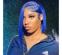 HUIWANYAN Blue Human Hair Wigs 13x4 Hd Front Wig Lace Pre Drawn Human Hair Wig Blue Bob Wig Glueless 180% Density