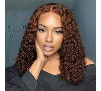 HUIWANYAN Bob Wig Deep Wave Chocolate Brown Glueless 13x4 HD Curly Lace Front Human Hair Wig 180% Density 4# Color Before Tear Out Wig C