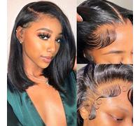 HUIWANYAN Bob Wig Human Hair 13x4 Frontal lace Wig Glueless Wigs Human Hair Pre Plucked Hd Lace Front Wigs Human Hair 180% Density Straight Short Bob Wigs For Black Women Natural Color 14 Inch