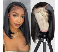 HUIWANYAN Bob Wig Human Hair 13x4 HD Lace Frontal Wig Pre Plucked Hd Lace Front Glueless Wigs Human Hair Wigs Human Hair 180% Density Straight Short Bob Wigs For Black Women Natural Color 12 Inch