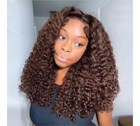 HUIWANYAN Chocolate Brown Curly Front Lace Front Wig Human Hair Brown Deep Wavy Human Hair Wig 33 x 10 cm HD Lace Front Wig Hair