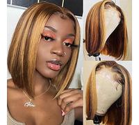 HUIWANYAN Highlight Lace Front Wig Human Hair Ombre 4/27 Bob Wig Glueless 13x4 HD Lace Front Bob Wig Human Hair Pre Torn for Women