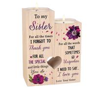 Huixi Sisters Candle Holders: 'To My Sister', Engraved, Wood, Double, Tabletop, Indoor, Love, Gift, Birthday, Christmas, Valentine's Day, Mother's Day, New Years, Wedding