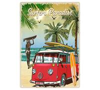 HUIXIA Surfers Paradise Tin Sign, Beach Surfer Lover Bus Sea Vintage Metal Tin Signs For Men Woman, Quotes Plaque Wall Decor For Bar Garage Man Cave Cafe 8x12 Inch (MTP-40)