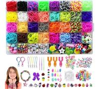huixiaoqing 2500 PCS 31 Color Loom Bands Craft Kit, Rubber Bands with Clips Charms Beads and Other Accessories for DIY Friendship Bracelet Making Kits with Storage Box Gift for Birthday/Christmas