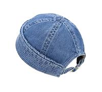 HUIYAO Vintage Denim Beanie Hat Docker Cap for Men Women, Fashion Leisure Embroidery Brimless Hat Harbour Caps Adjustable, 1-Blue, One Size
