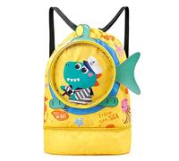 HUIYELOVE Drawstring Gym Bag Swim Bags,Waterproof Cute Big Shark Draw String Sackpack Beach Backpacks Sport Knapsack for Girls Boys Camping Hiking Swimming Travel(Independent Shoe Position) (Yellow)