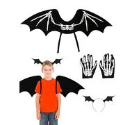 HUIYELOVE Halloween Costume Set with Headband Skeletal Wings and Gloves for Kids Lightweight Comfortable Polyester Perfect for Halloween Party Cosplay Events Black Wings Classic Design