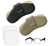 huiyoujiu Leather Glasses Case, Portable Travel Eyeglass Bag, Soft Scratch-Resistant Eyeglass Protective Case, Suitable for Both Men and Women (Black, grey)