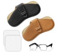 huiyoujiu Leather Glasses Case, Portable Travel Eyeglass Bag, Soft Scratch-Resistant Eyeglass Protective Case, Suitable for Both Men and Women (Black, brown)