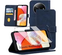 HuiYouMY 2-in-1 Case Compatible with Xiaomi Redmi A3 Leather Phone Case, Wallet Case Cover [Card Slots] [Kickstand] Magnetic Closure Full Protection Book Folio Design wallet flip phone case - Navy