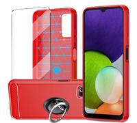 HuiYouMY 3-in-1 Case with Tempered Glass with Phone holder Ring for Xiaomi Redmi A3 Case Screen Protector for Xiaomi Redmi A3, Slim Fit Soft TPU Shockproof Anti-Scratch Phone Case Cover - Red